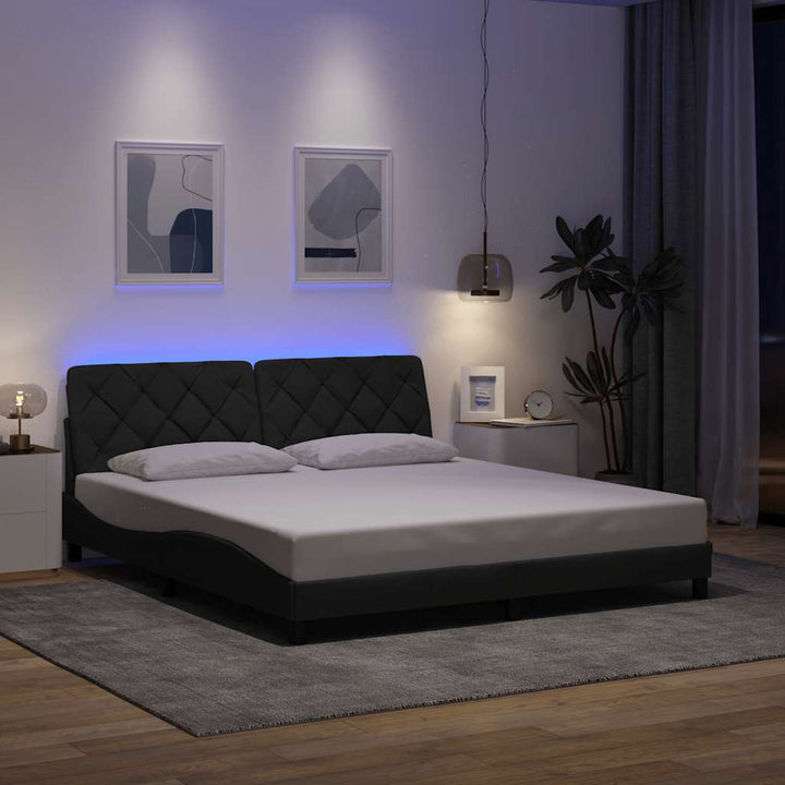 Bed Frame With Led Without Mattress Blue Fabric