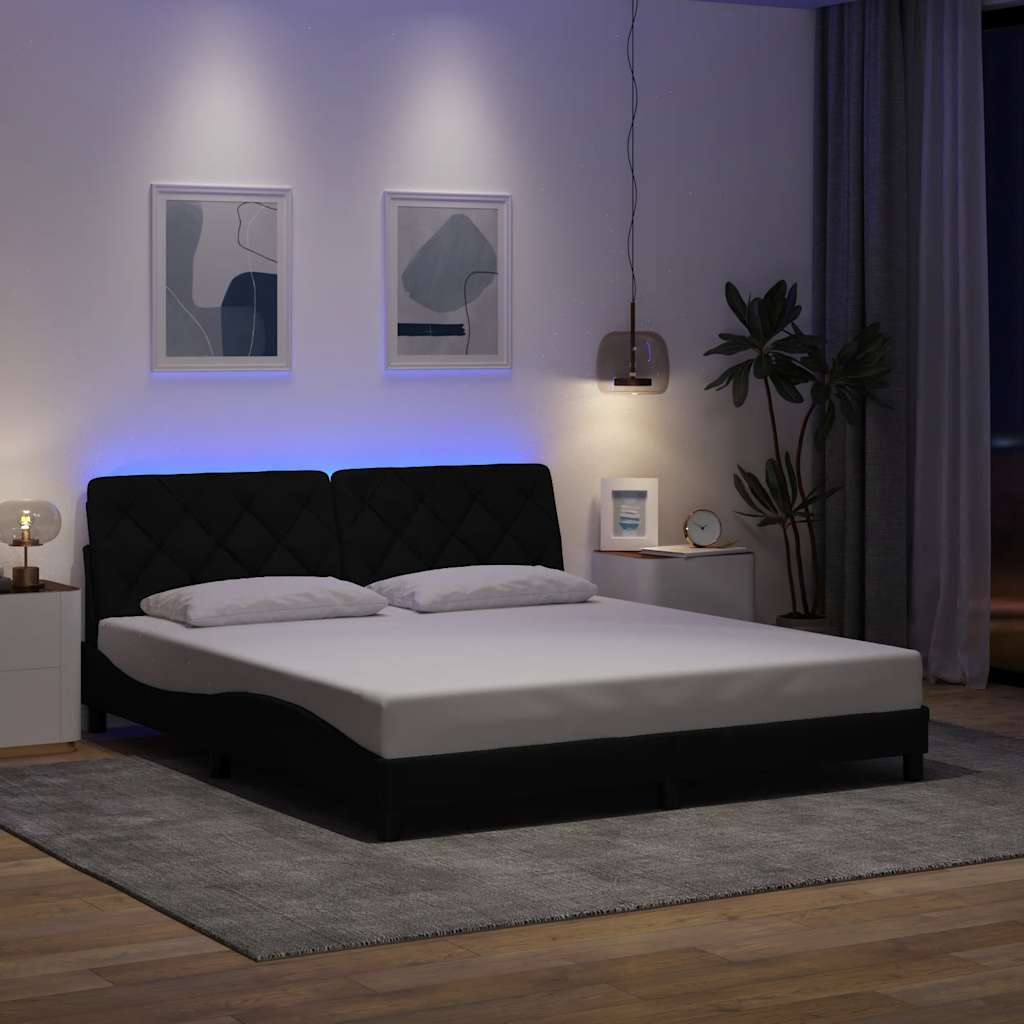 Bed Frame With Led Without Mattress Blue Fabric
