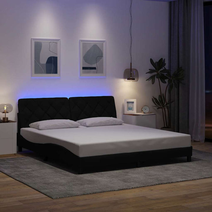 Bed Frame With Led Without Mattress Blue Fabric