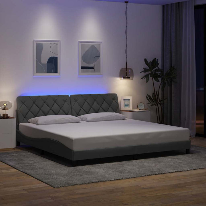 Bed Frame With Led Without Mattress Blue Fabric