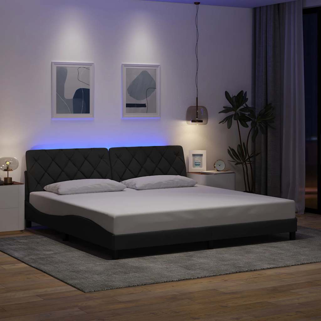 Bed Frame With Led Without Mattress Blue Fabric