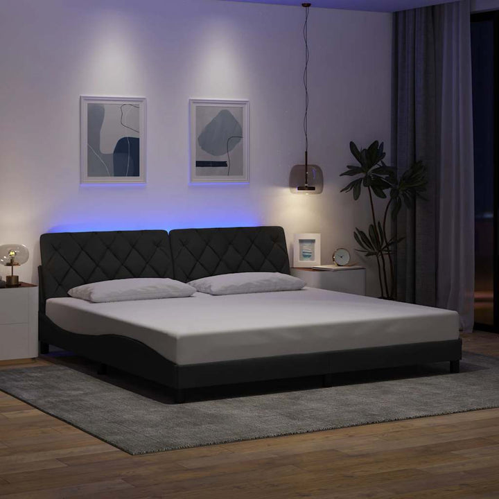 Bed Frame With Led Without Mattress Blue Fabric