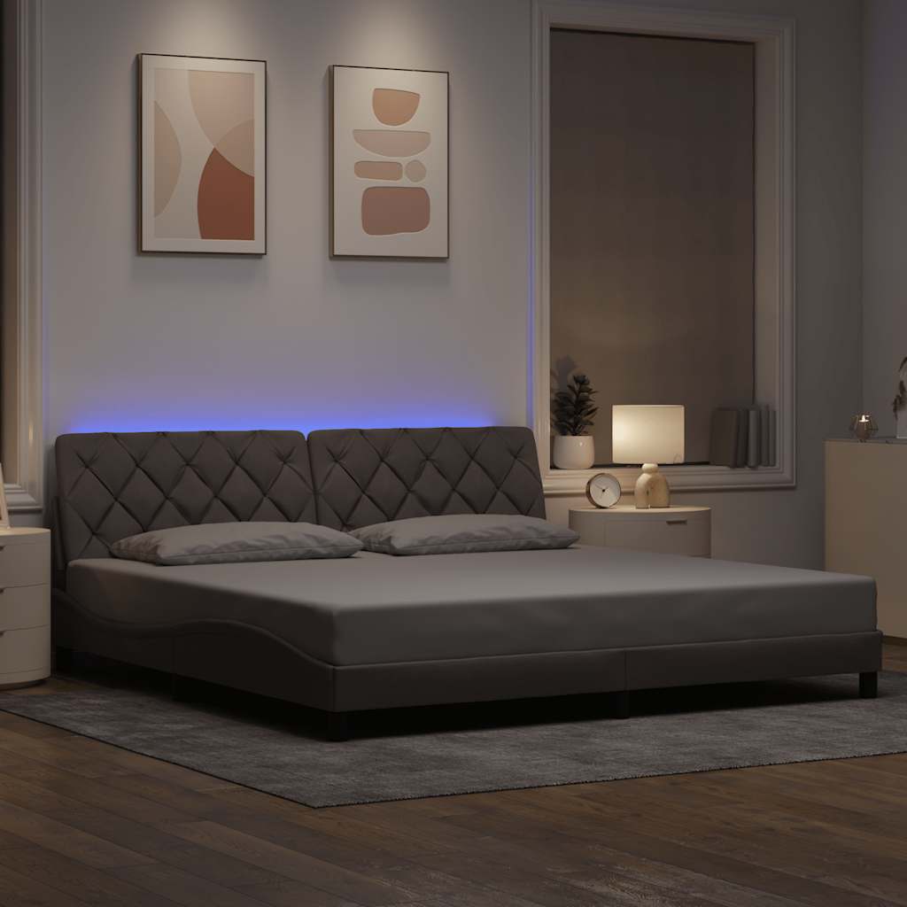 Bed Frame With Led Without Mattress Blue Fabric