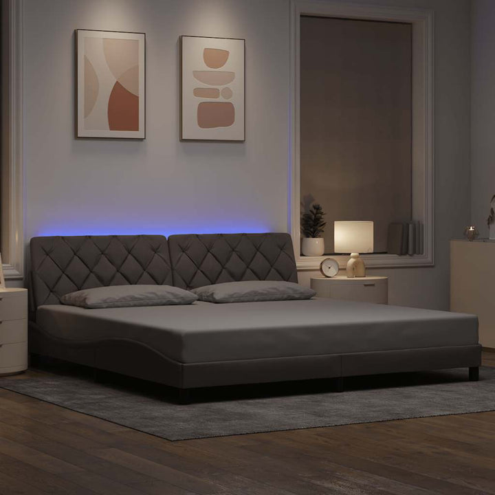 Bed Frame With Led Without Mattress Blue Fabric