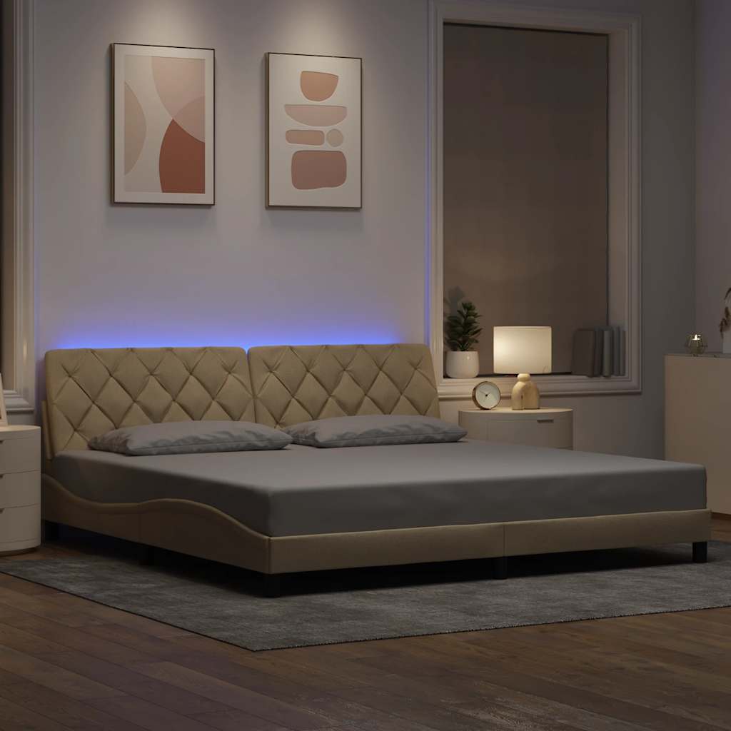 Bed Frame With Led Without Mattress Blue Fabric
