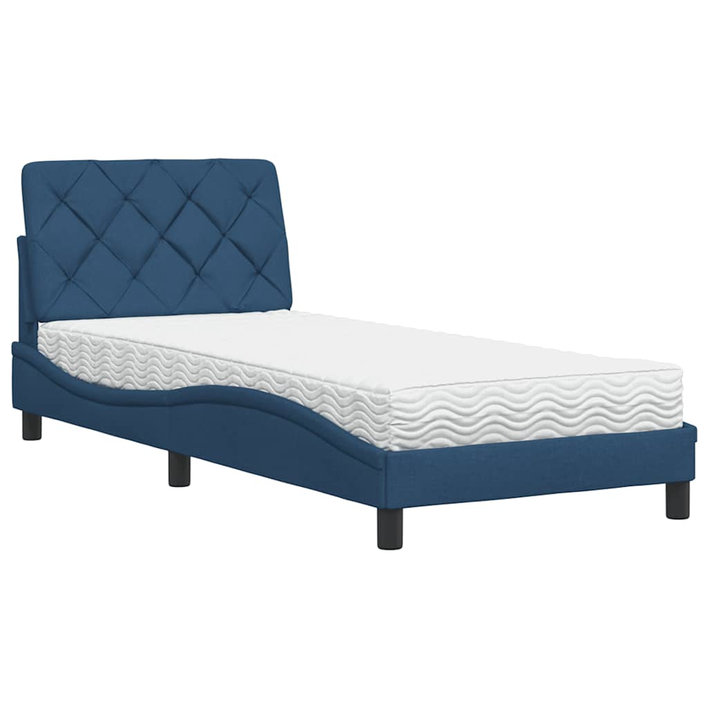 Bed With Mattress Blue Fabric
