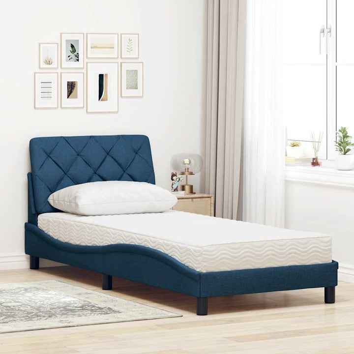 Bed With Mattress Blue Fabric