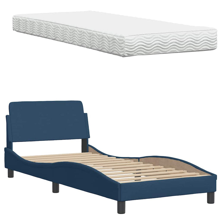 Bed With Mattress Blue Fabric