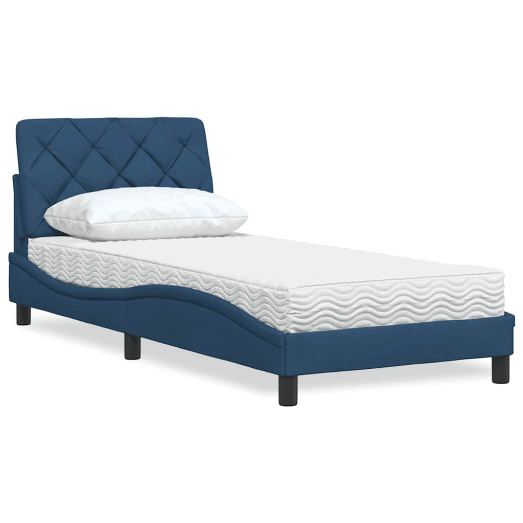 Bed With Mattress Blue Fabric