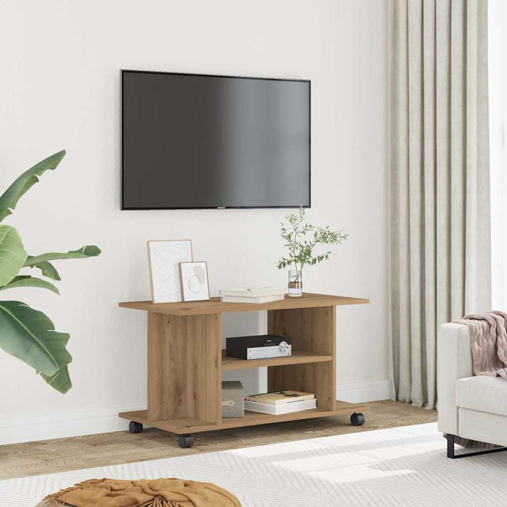 Tv-Bänk Med Hjul 80X40X45 Cm Konstruerat Trä