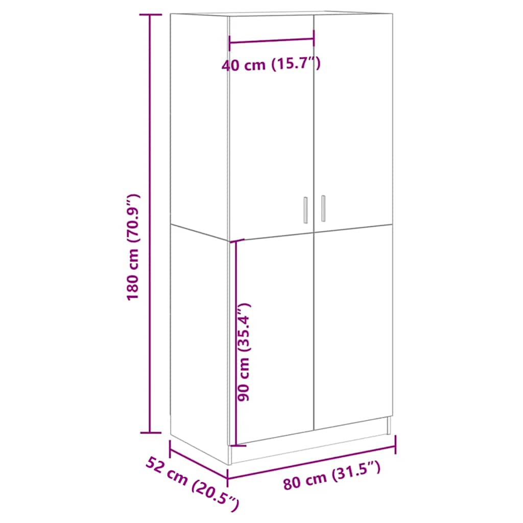 Garderob Hantverksmässig Ek 80X52X180 Cm Konstruerat Trä