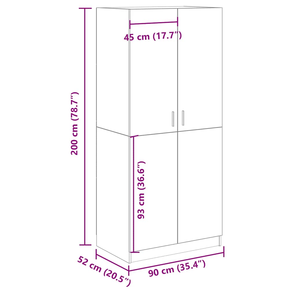Garderob 90X52X200 Cm Konstruerat Trä