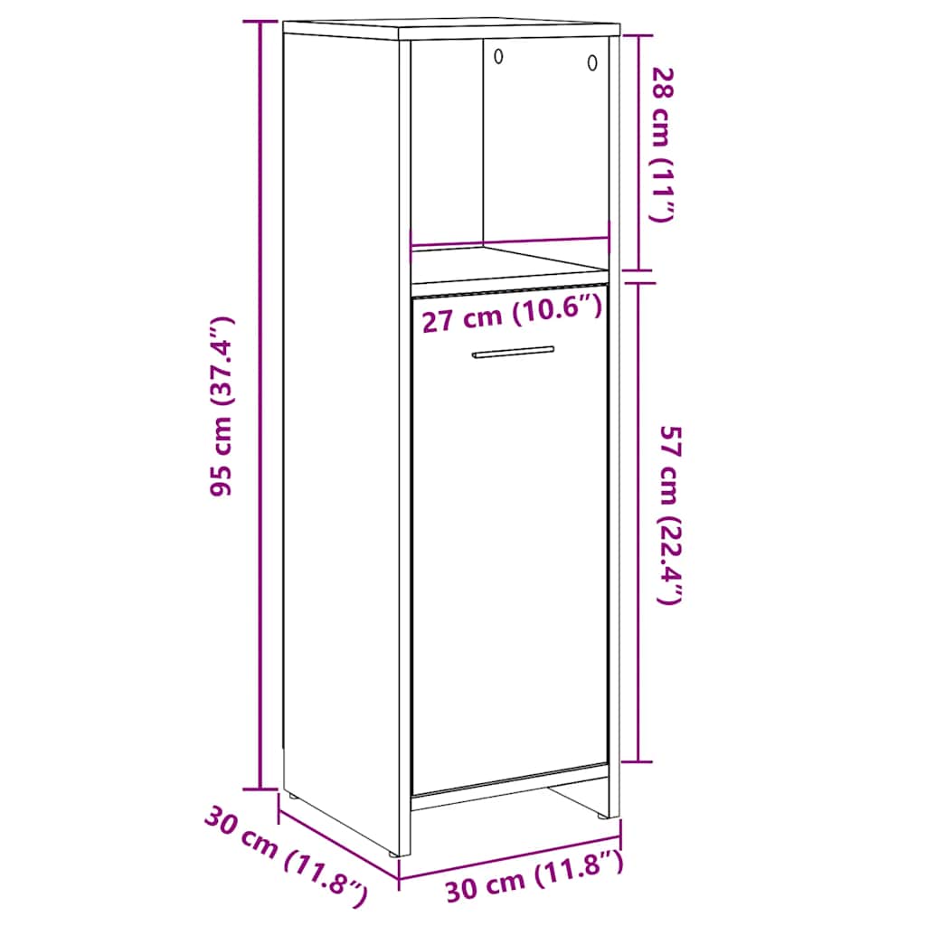Badrumsskåp Betonggrå 30X30X95 Cm Konstruerat Trä