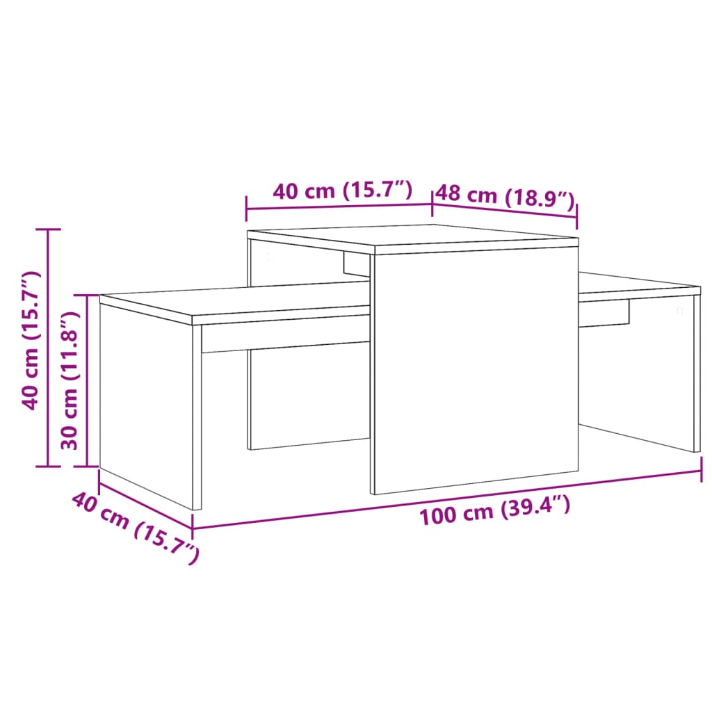 Soffbord Set Åldrat Trä 100X48X40 Cm Konstruerat Trä