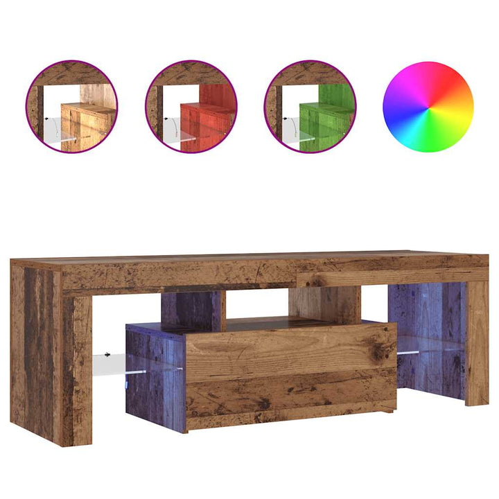 Tv-Bänk Med Led-Lampor Åldrat Trä 120X36,5X40Cm Konstruerat Trä