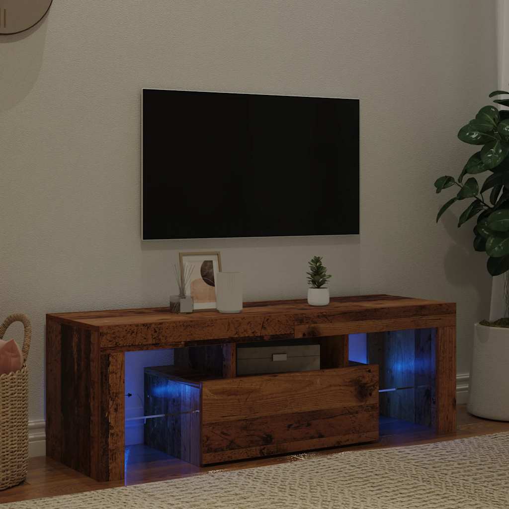 Tv-Bänk Med Led-Lampor Åldrat Trä 120X36,5X40Cm Konstruerat Trä