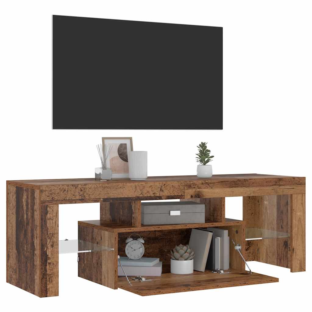 Tv-Bänk Med Led-Lampor Åldrat Trä 120X36,5X40Cm Konstruerat Trä