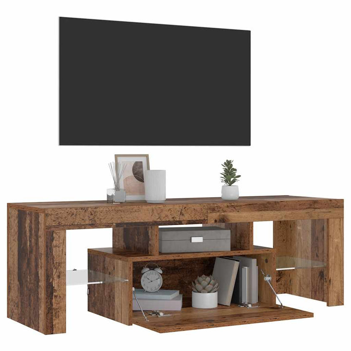 Tv-Bänk Med Led-Lampor Åldrat Trä 120X36,5X40Cm Konstruerat Trä