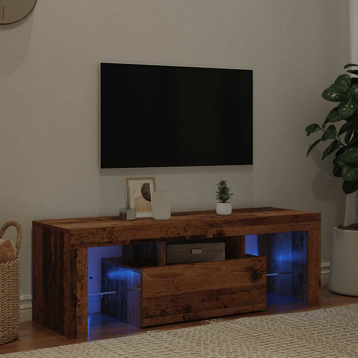 Tv-Bänk Med Led-Lampor Åldrat Trä 120X36,5X40Cm Konstruerat Trä