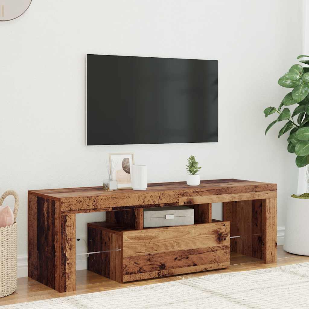 Tv-Bänk Med Led-Lampor Åldrat Trä 120X36,5X40Cm Konstruerat Trä