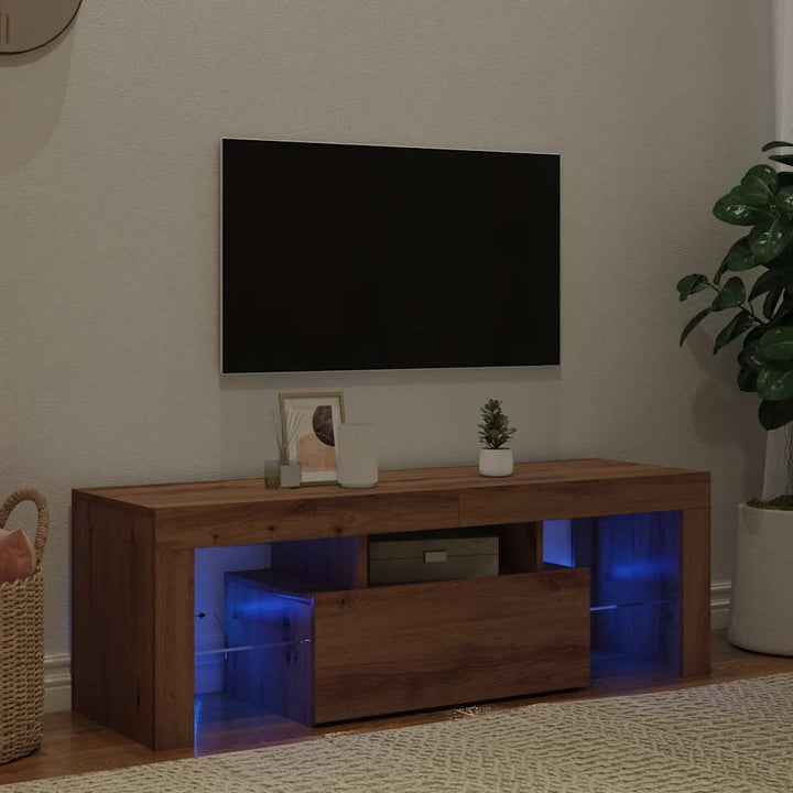Tv-Bänk Med Led-Lampor 120X36,5X40Cm Konstruerat Trä