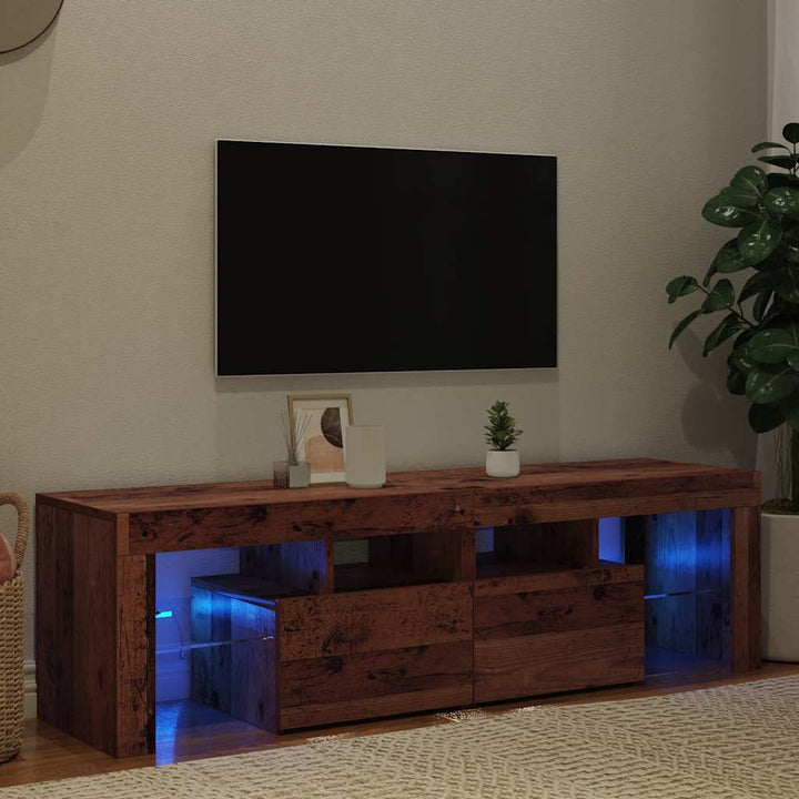 Tv-Bänk Med Led-Lampor Åldrat Trä 140X36,5X40Cm Konstruerat Trä