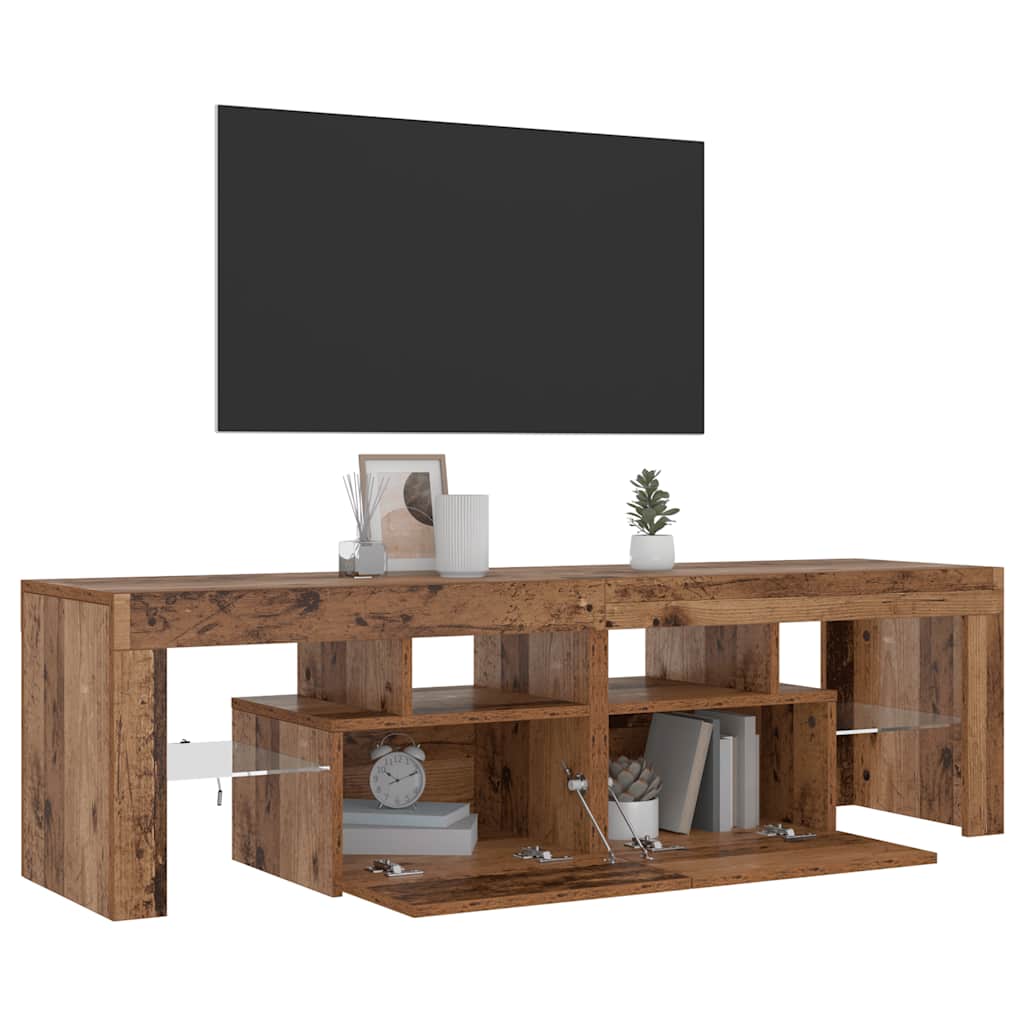 Tv-Bänk Med Led-Lampor Åldrat Trä 140X36,5X40Cm Konstruerat Trä