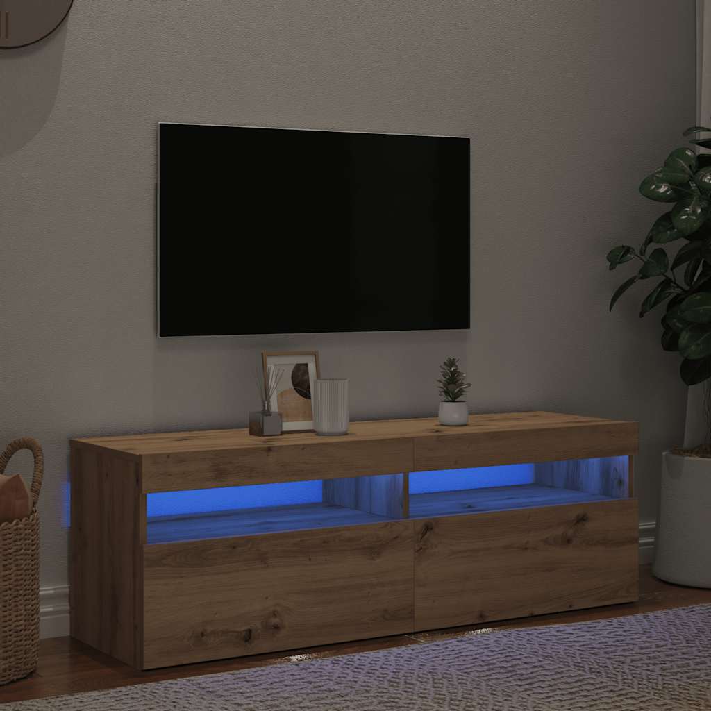 Tv-Bänk Med Led-Lampor 60X35X40 Cm Konstruerat Trä