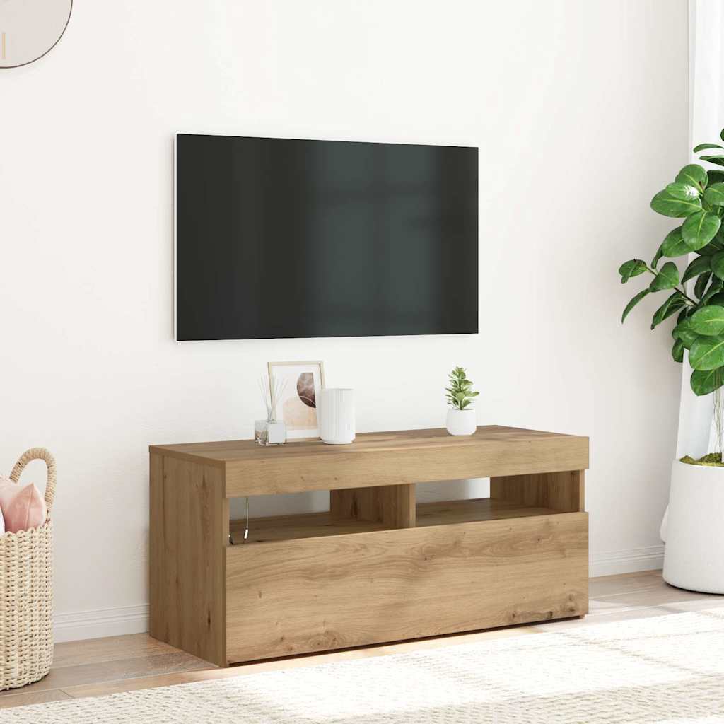 Tv-Bänk Med Led-Lampor 60X35X40 Cm Konstruerat Trä