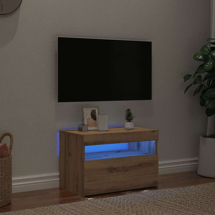 Tv-Bänk Med Led-Lampor 60X35X40 Cm Konstruerat Trä