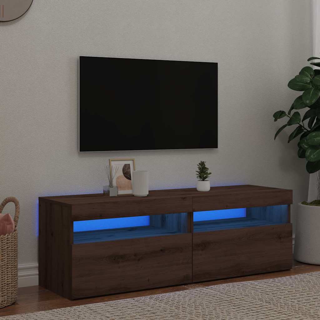 Tv-Bänk Med Led-Lampor 60X35X40 Cm Konstruerat Trä