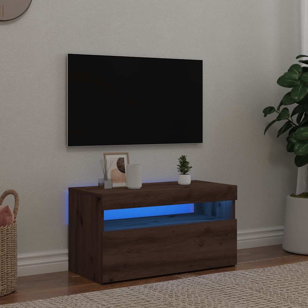 Tv-Bänk Med Led-Lampor 60X35X40 Cm Konstruerat Trä