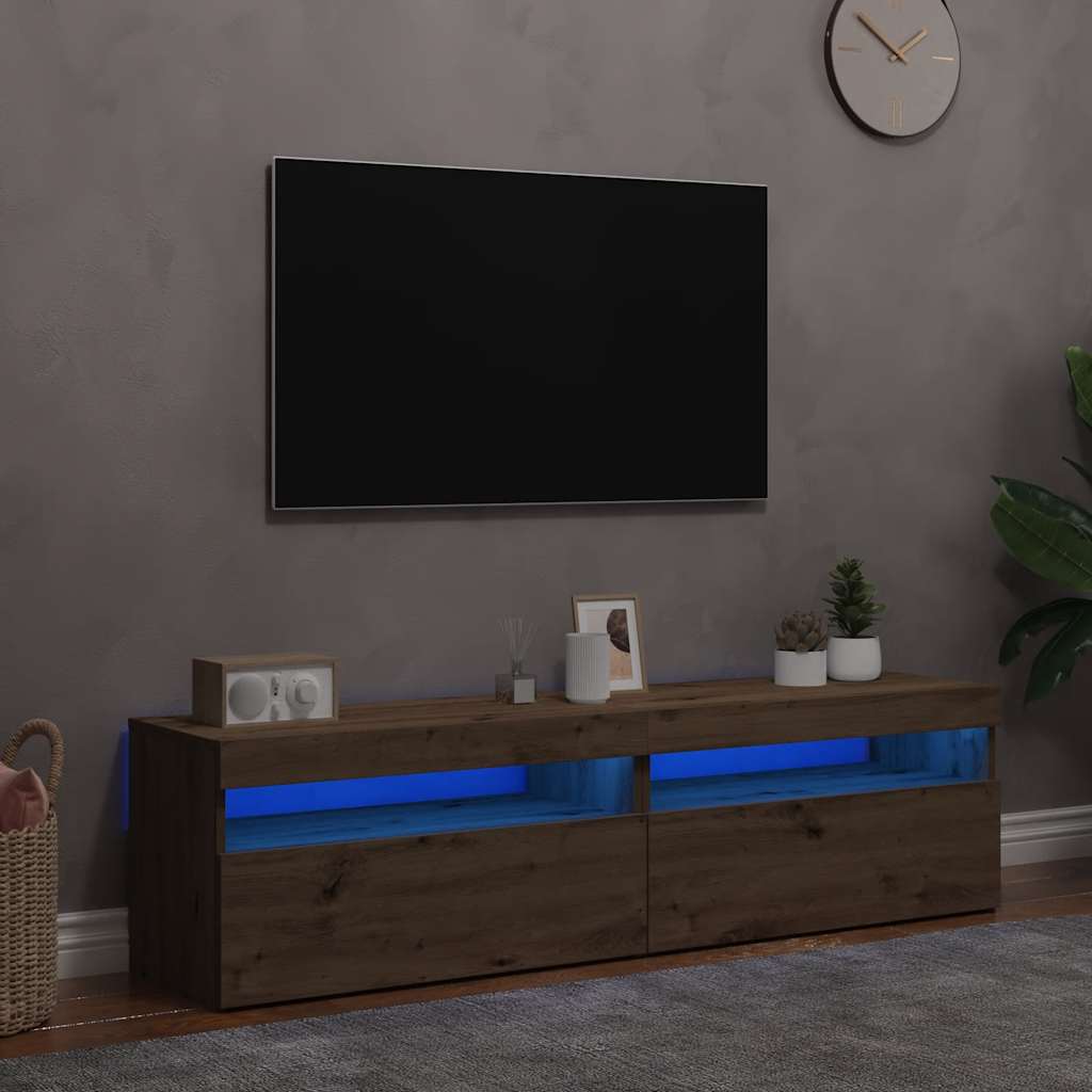 Tv-Bänk Med Led-Lampor 60X35X40 Cm Konstruerat Trä