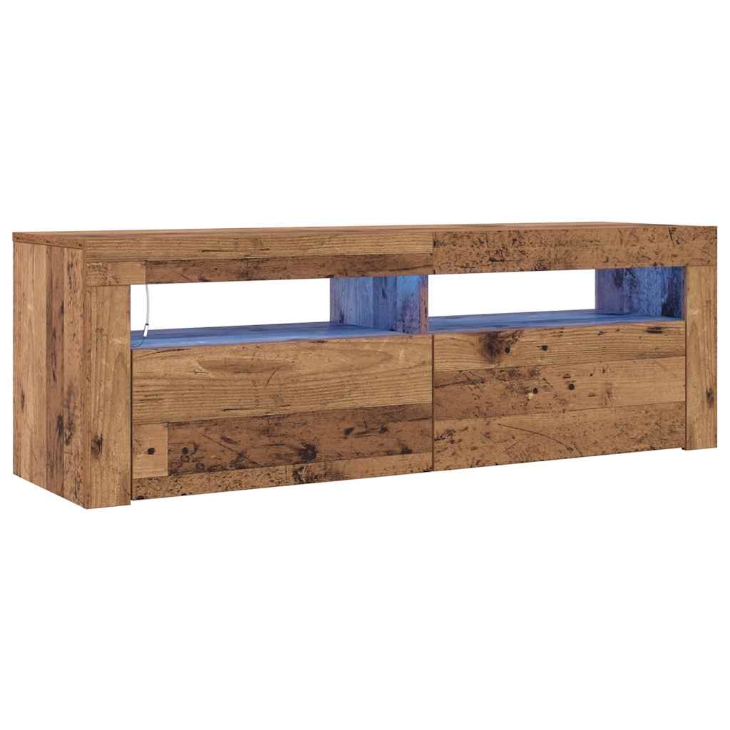 Tv-Bänk Med Led-Lampor Åldrat Trä 120X35X40 Cm Konstruerat Trä