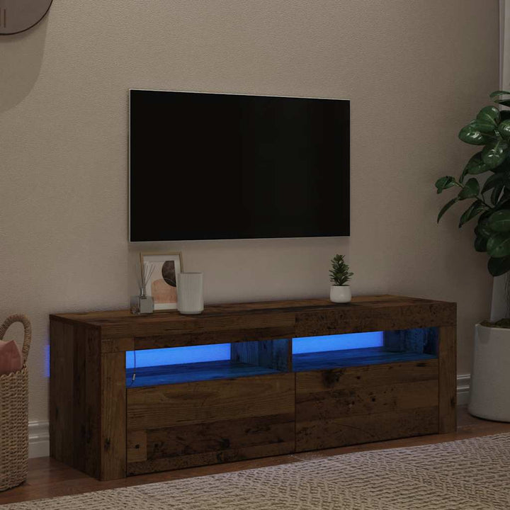 Tv-Bänk Med Led-Lampor Åldrat Trä 120X35X40 Cm Konstruerat Trä