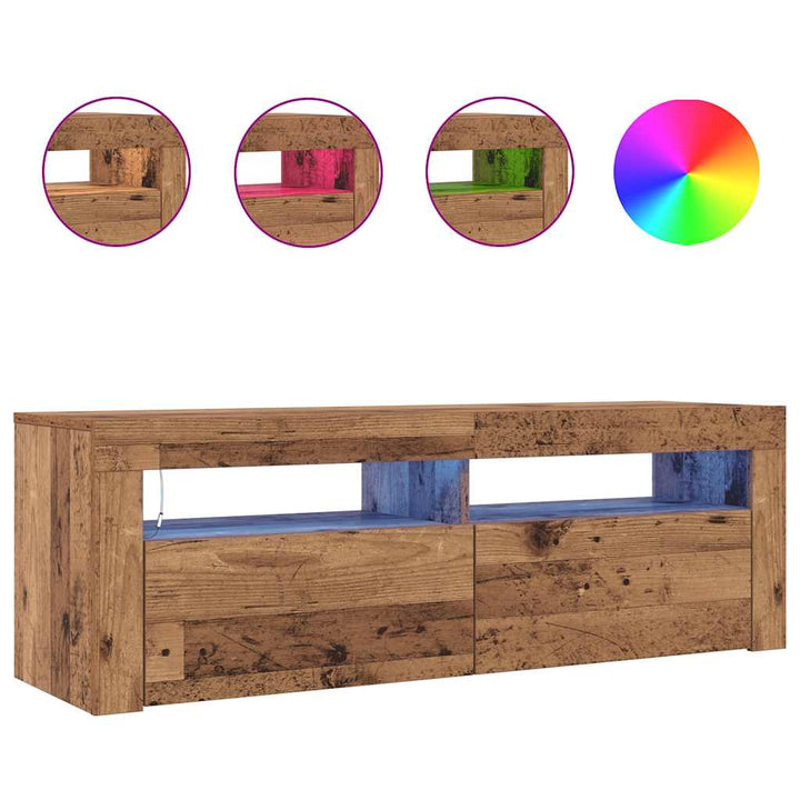 Tv-Bänk Med Led-Lampor Åldrat Trä 120X35X40 Cm Konstruerat Trä