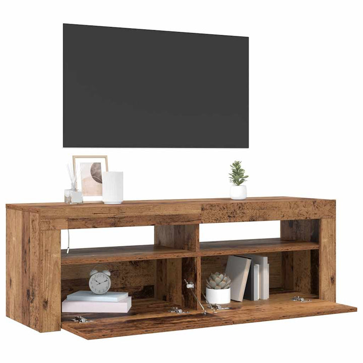 Tv-Bänk Med Led-Lampor Åldrat Trä 120X35X40 Cm Konstruerat Trä