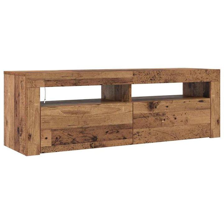 Tv-Bänk Med Led-Lampor Åldrat Trä 120X35X40 Cm Konstruerat Trä