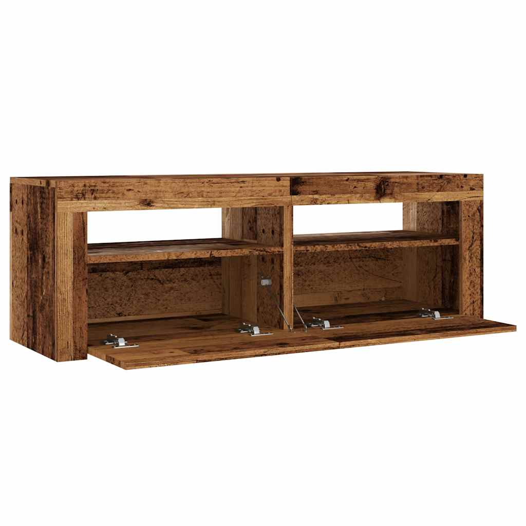 Tv-Bänk Med Led-Lampor Åldrat Trä 120X35X40 Cm Konstruerat Trä