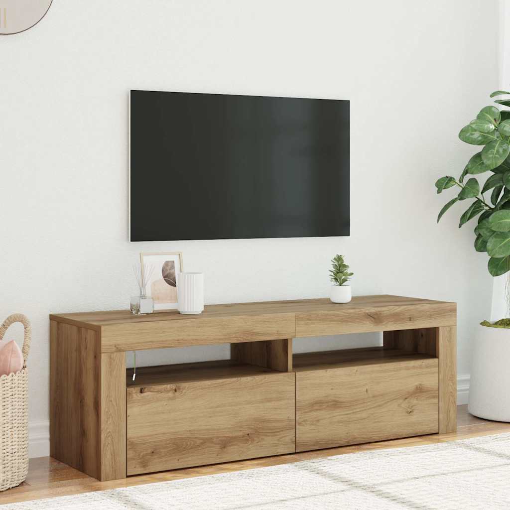 Tv-Bänk Med Led-Lampor Åldrat Trä 120X35X40 Cm Konstruerat Trä