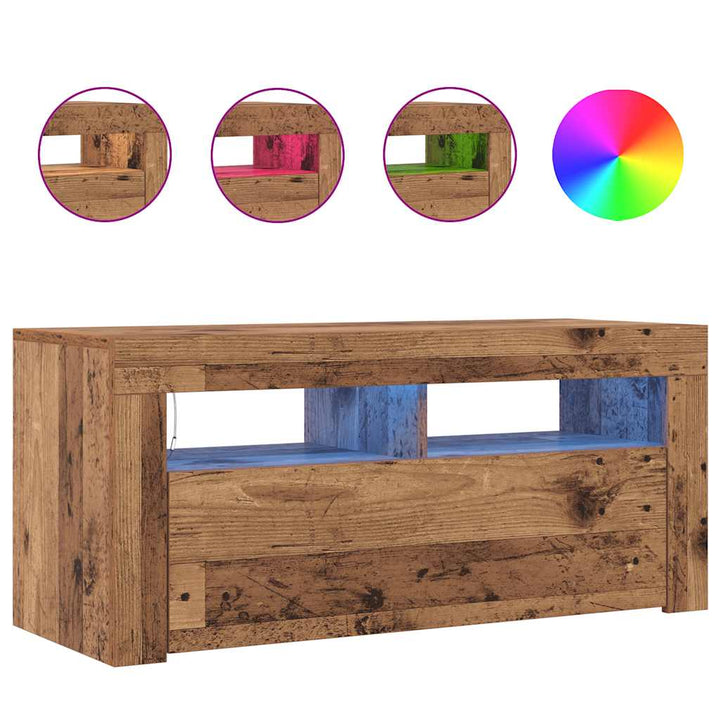Tv-Bänk Med Led-Lampor Åldrat Trä 90X35X40 Cm Konstruerat Trä