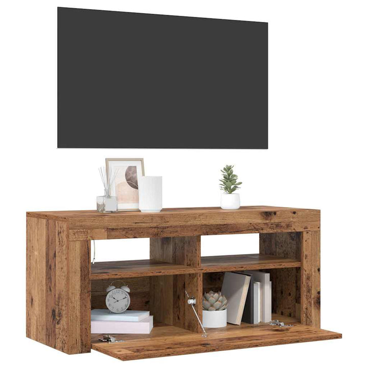 Tv-Bänk Med Led-Lampor Åldrat Trä 90X35X40 Cm Konstruerat Trä