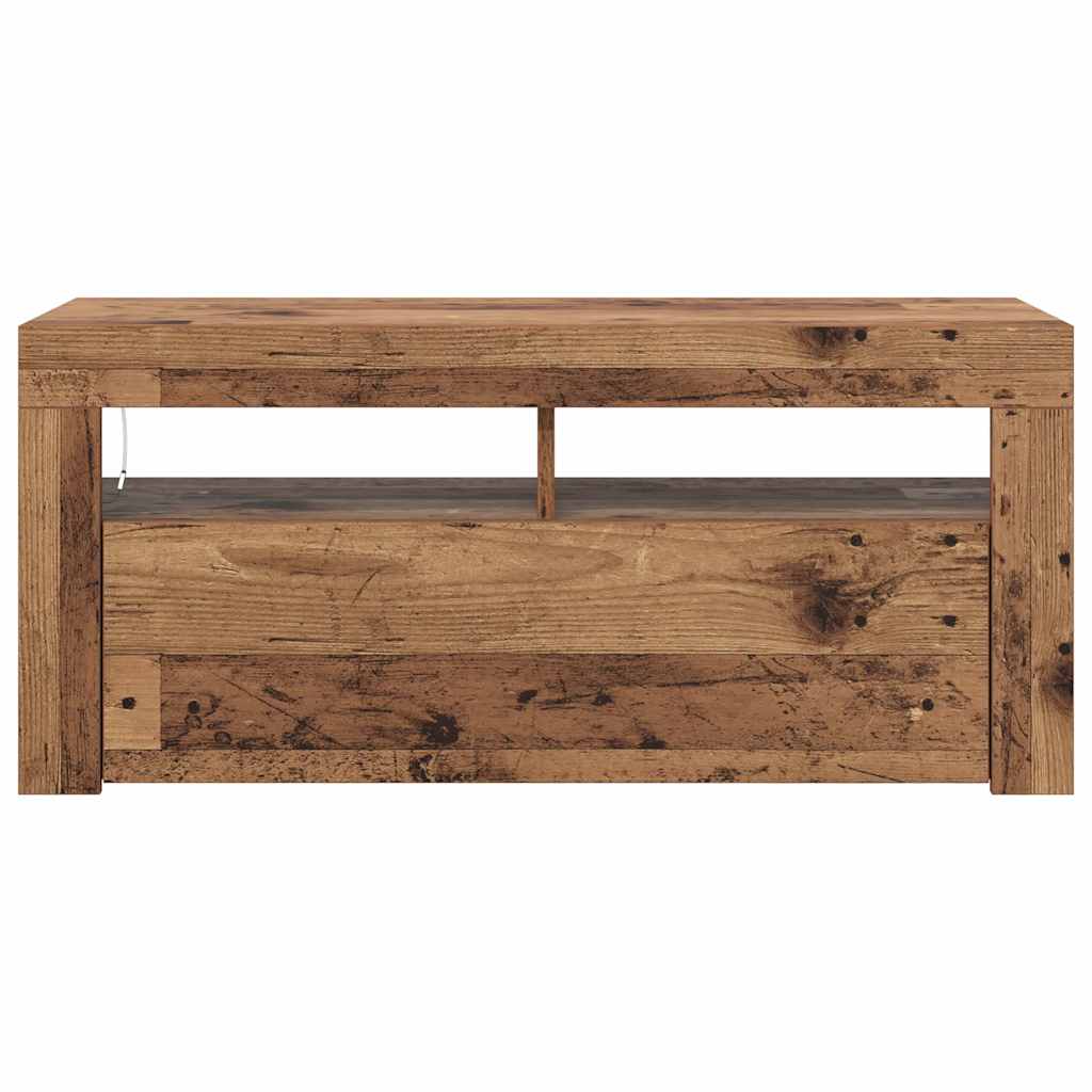 Tv-Bänk Med Led-Lampor Åldrat Trä 90X35X40 Cm Konstruerat Trä