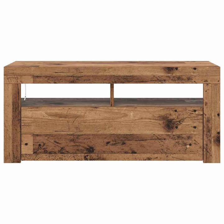 Tv-Bänk Med Led-Lampor Åldrat Trä 90X35X40 Cm Konstruerat Trä