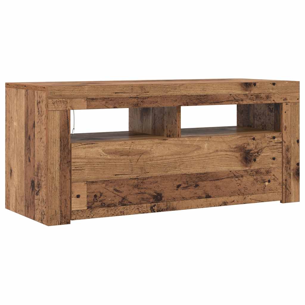 Tv-Bänk Med Led-Lampor Åldrat Trä 90X35X40 Cm Konstruerat Trä