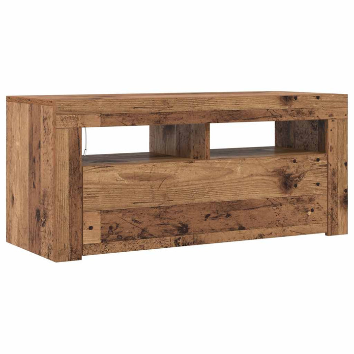 Tv-Bänk Med Led-Lampor Åldrat Trä 90X35X40 Cm Konstruerat Trä