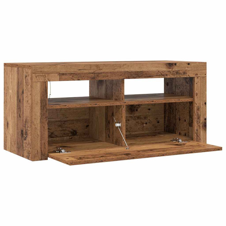 Tv-Bänk Med Led-Lampor Åldrat Trä 90X35X40 Cm Konstruerat Trä