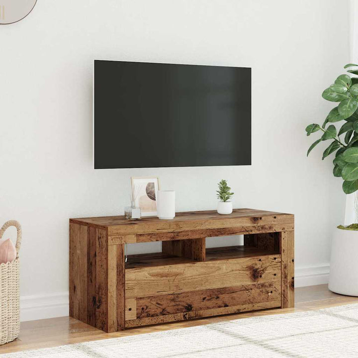 Tv-Bänk Med Led-Lampor Åldrat Trä 90X35X40 Cm Konstruerat Trä
