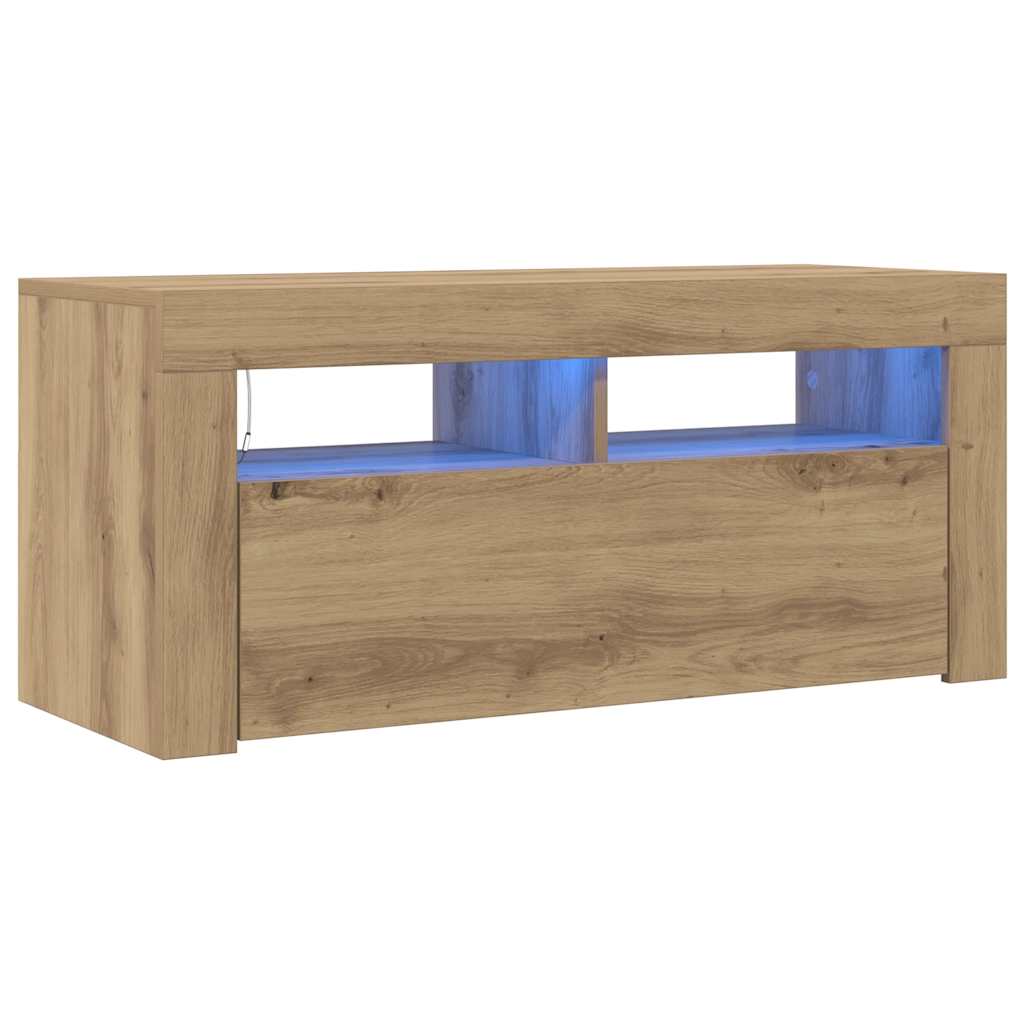 Tv-Bänk Med Led-Lampor 90X35X40 Cm Konstruerat Trä