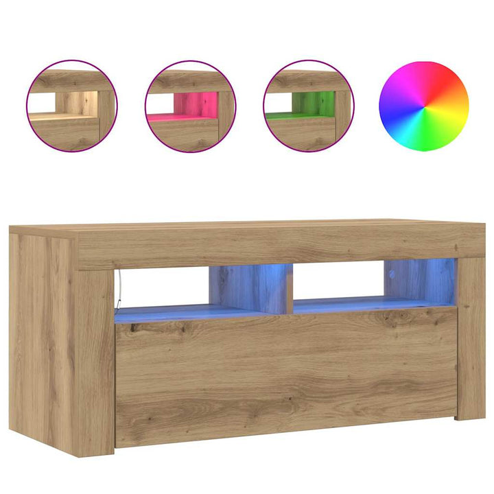 Tv-Bänk Med Led-Lampor 90X35X40 Cm Konstruerat Trä